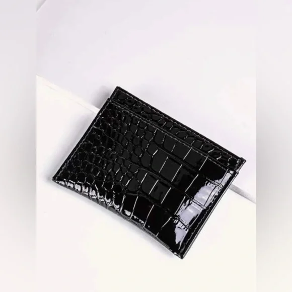 Croc embossed card holder in Black - Picture 2 of 3